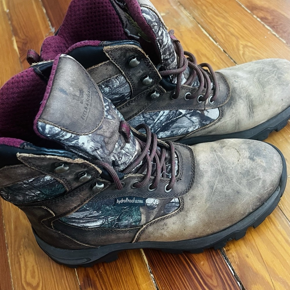 Field & Stream Mens 10‎ Leather Camo Hunting Boots Thinsulate 800g Waterproof